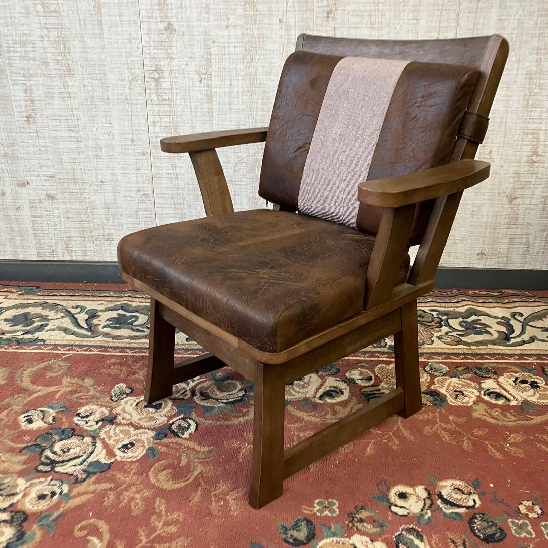 ② 北欧レトロ 上久商店 大川家具 ノゾミ 回転式 天然木製椅子 アームチェア