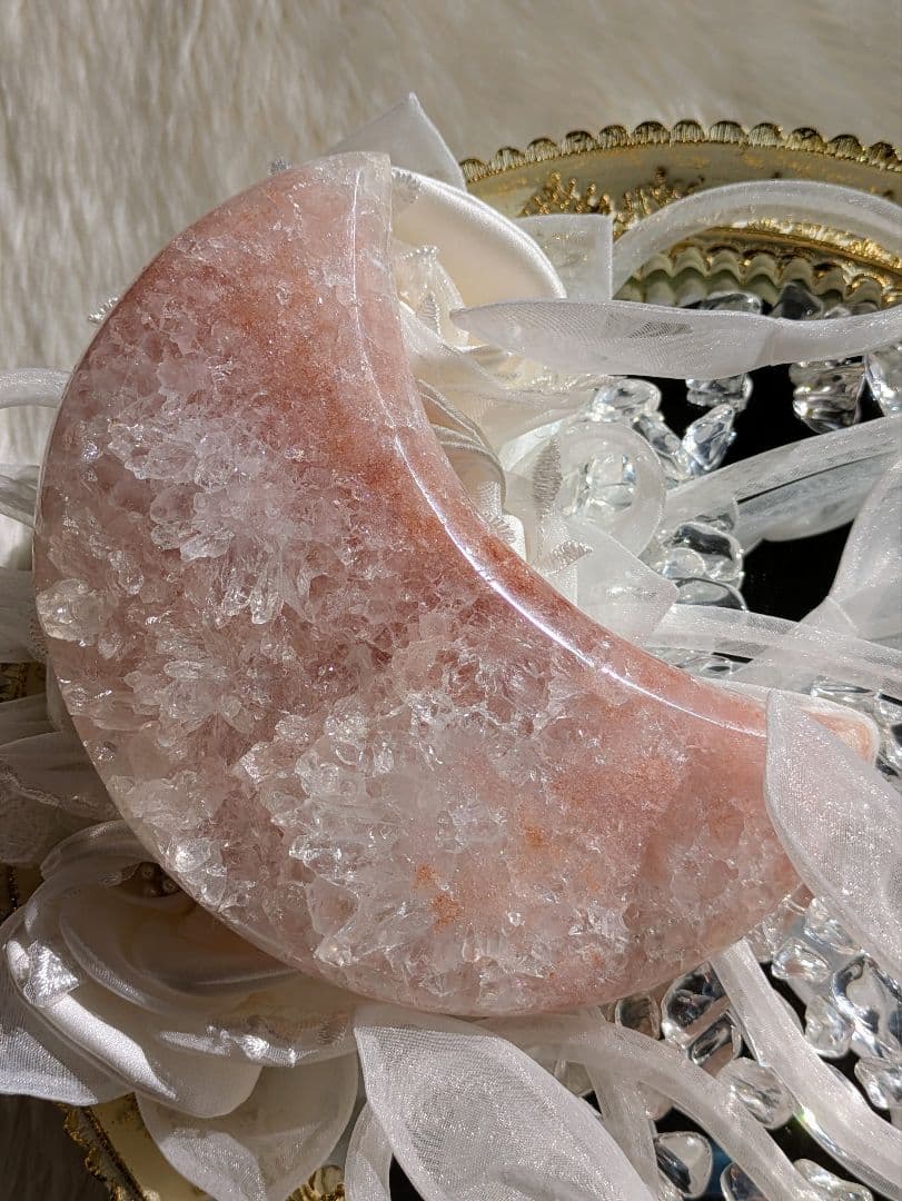 希少　高品質　♡ピンクアメジスト　月♡　ジオード　虹　花