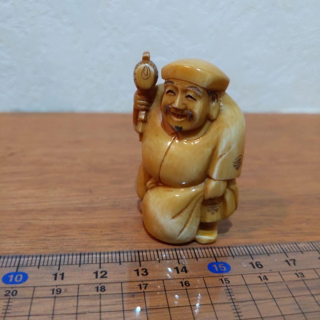 時代提物 七福神根付 天然素材 在銘(友正)【大黒様】高さ約5cm 重さ35ｇ