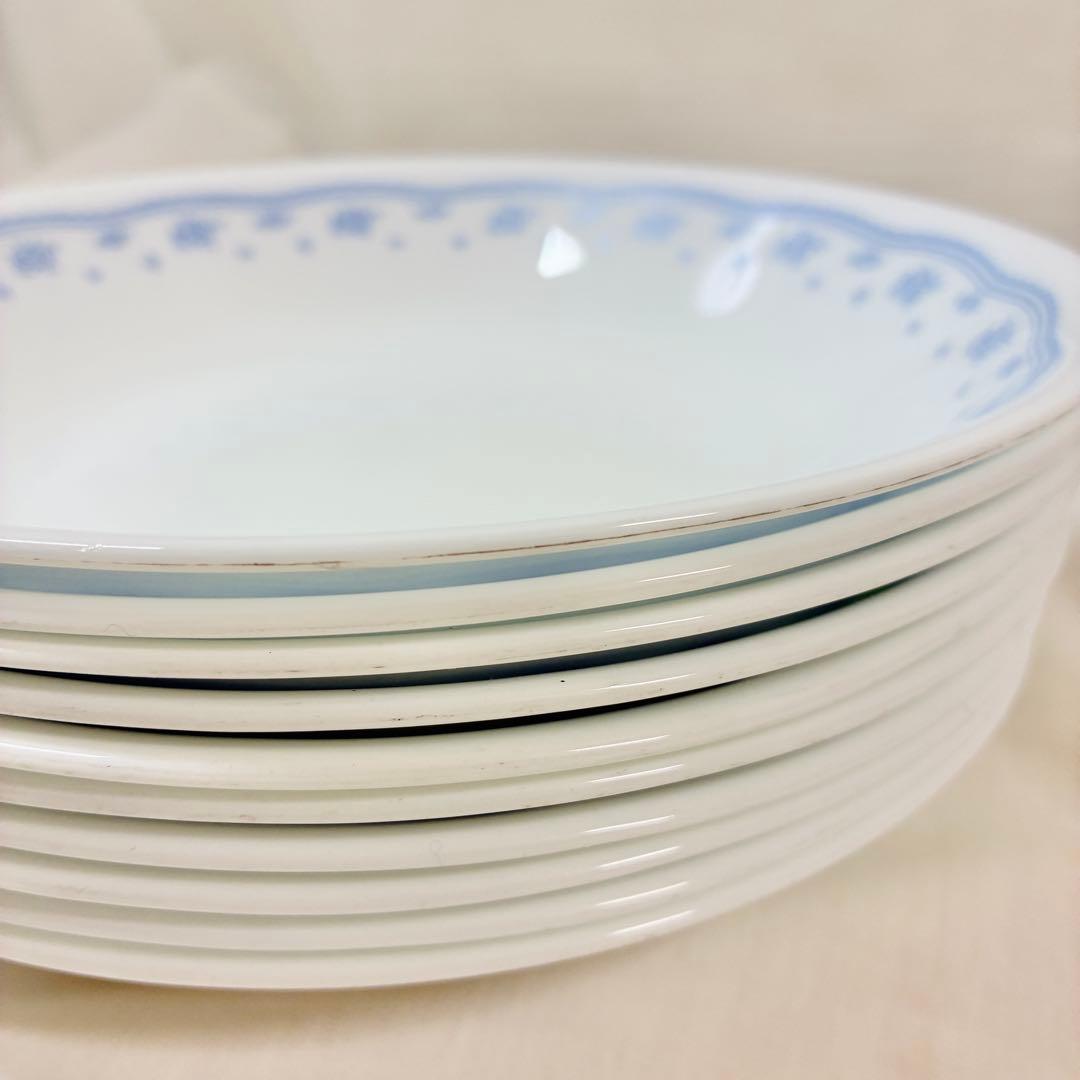 食器まとめ売りコレール深皿21.5cm10枚セット水色花柄パスタ皿シチュー皿