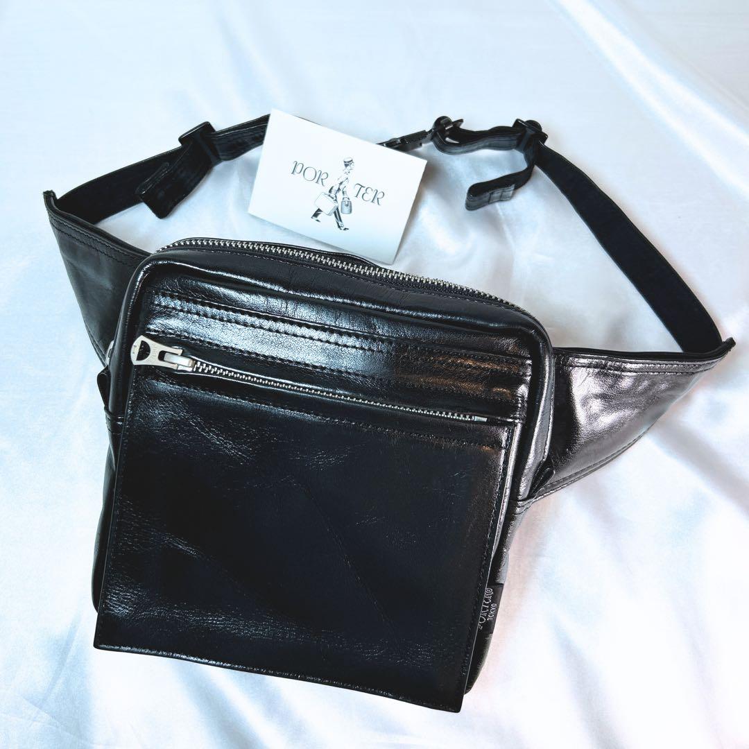美品 PORTER オールレザー ウエストバッグ ボディバッグ スクエア 廃盤品