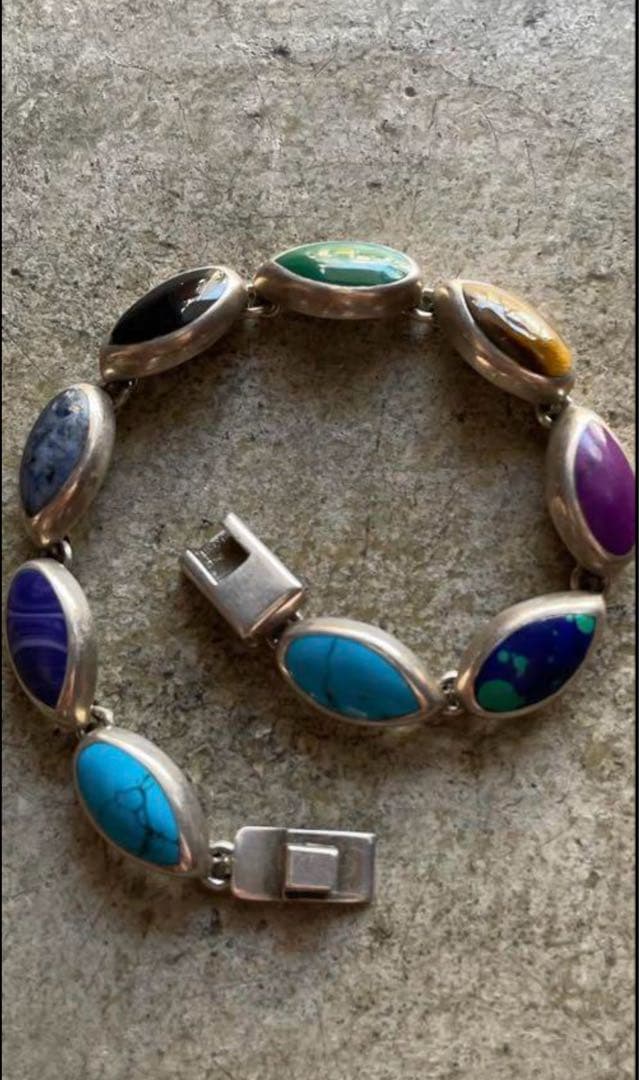 メキシコ　マルチカラーストーンブレスレット　silver950 925