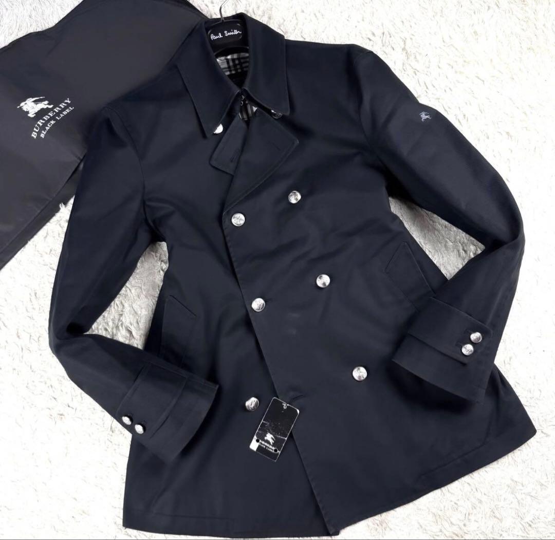 極美品バーバリーブラックレーベルナポレオンコート銀釦刻印ノバチェック黒M〜L相当