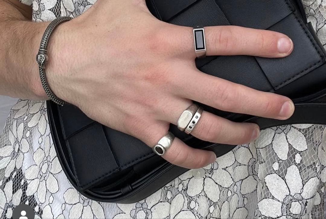 Henson シグネット+ブラックダイヤモンド　シルバーリングセット15-16号