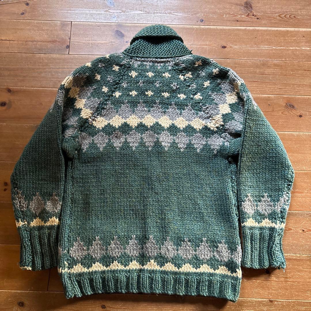 【60sビンテージ】カウチンセーター 緑 メランジ アーガイル 雪 ノルディック