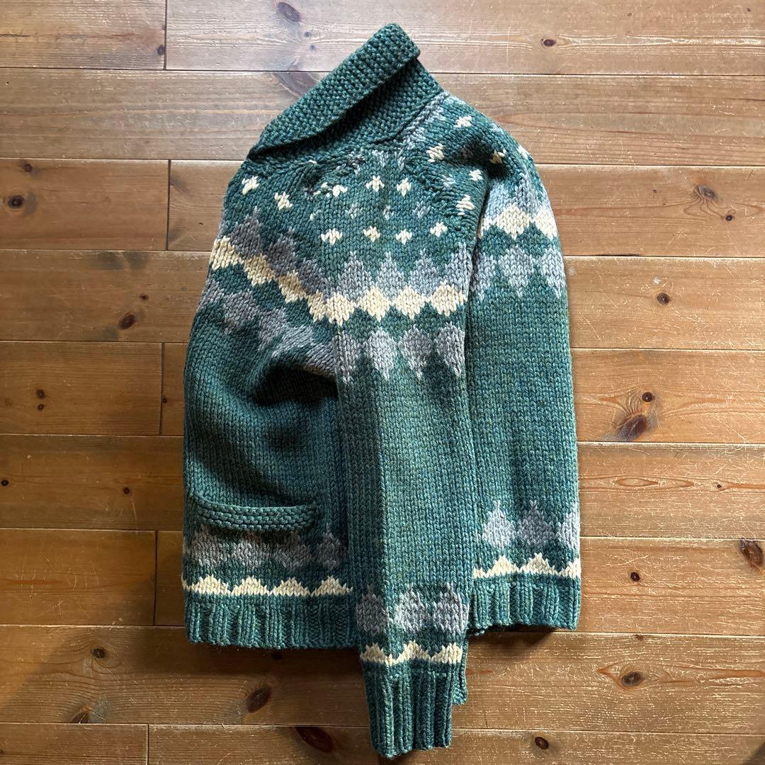 【60sビンテージ】カウチンセーター 緑 メランジ アーガイル 雪 ノルディック