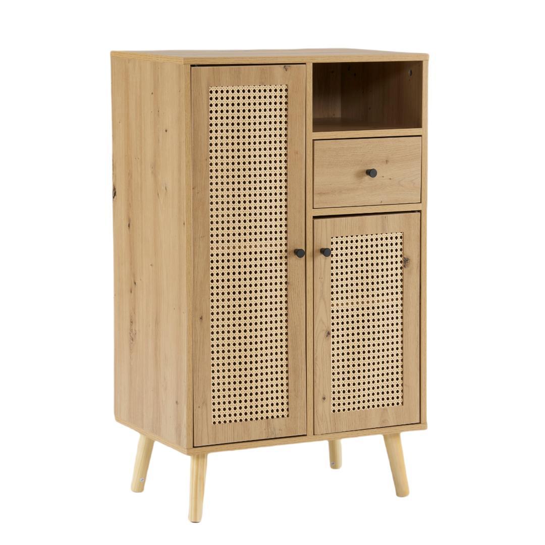 【幅60cm】キャビネット　サイドポート　収納チェスト2段　NATURAL