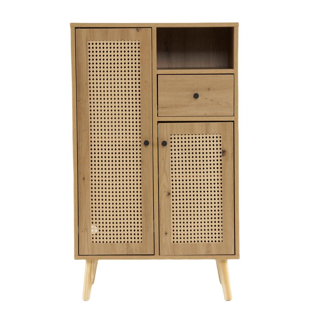 【幅60cm】キャビネット　サイドポート　収納チェスト2段　NATURAL