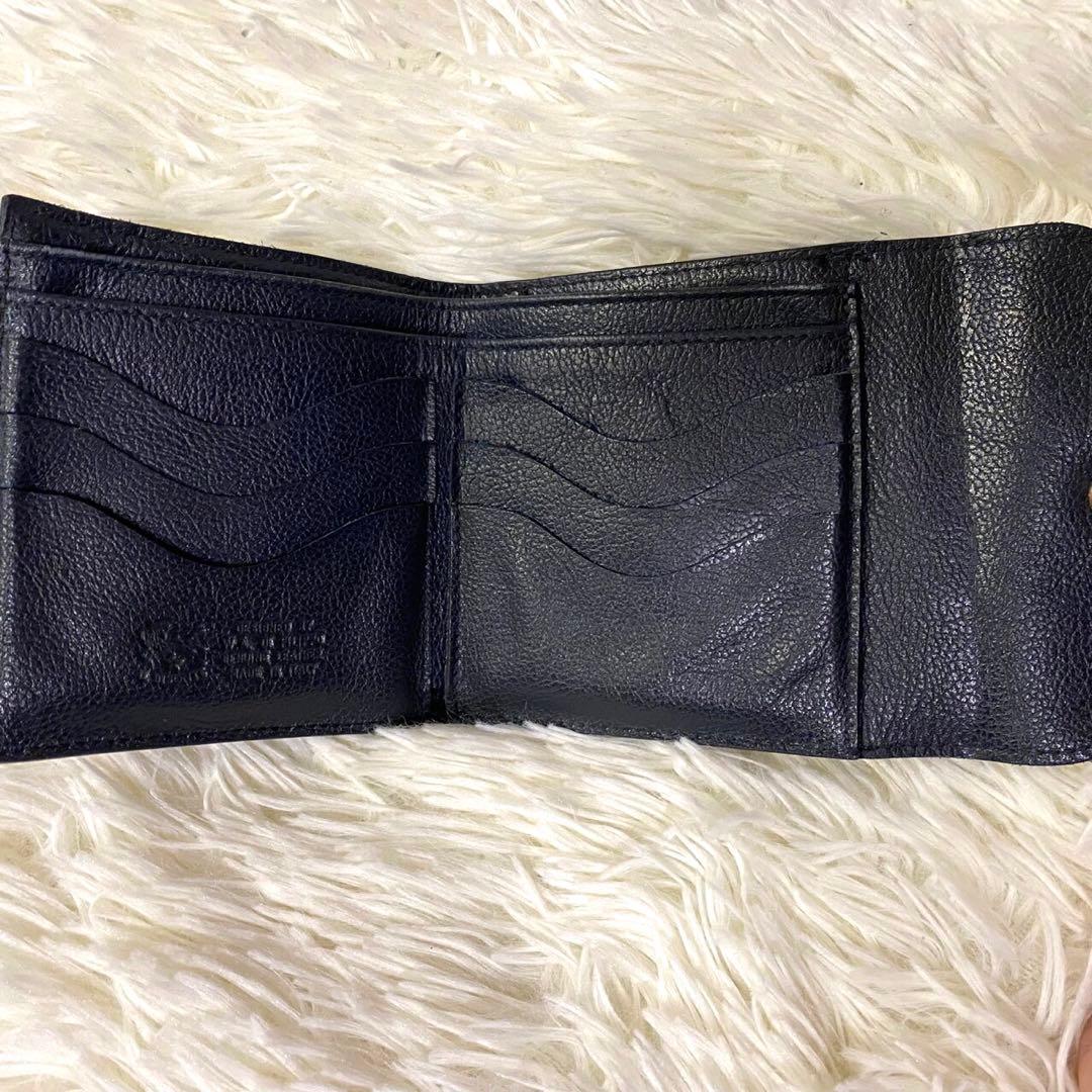【美品✨】IL BISONTE レザー ダブルフラップ 3つ折り財布 ネイビー