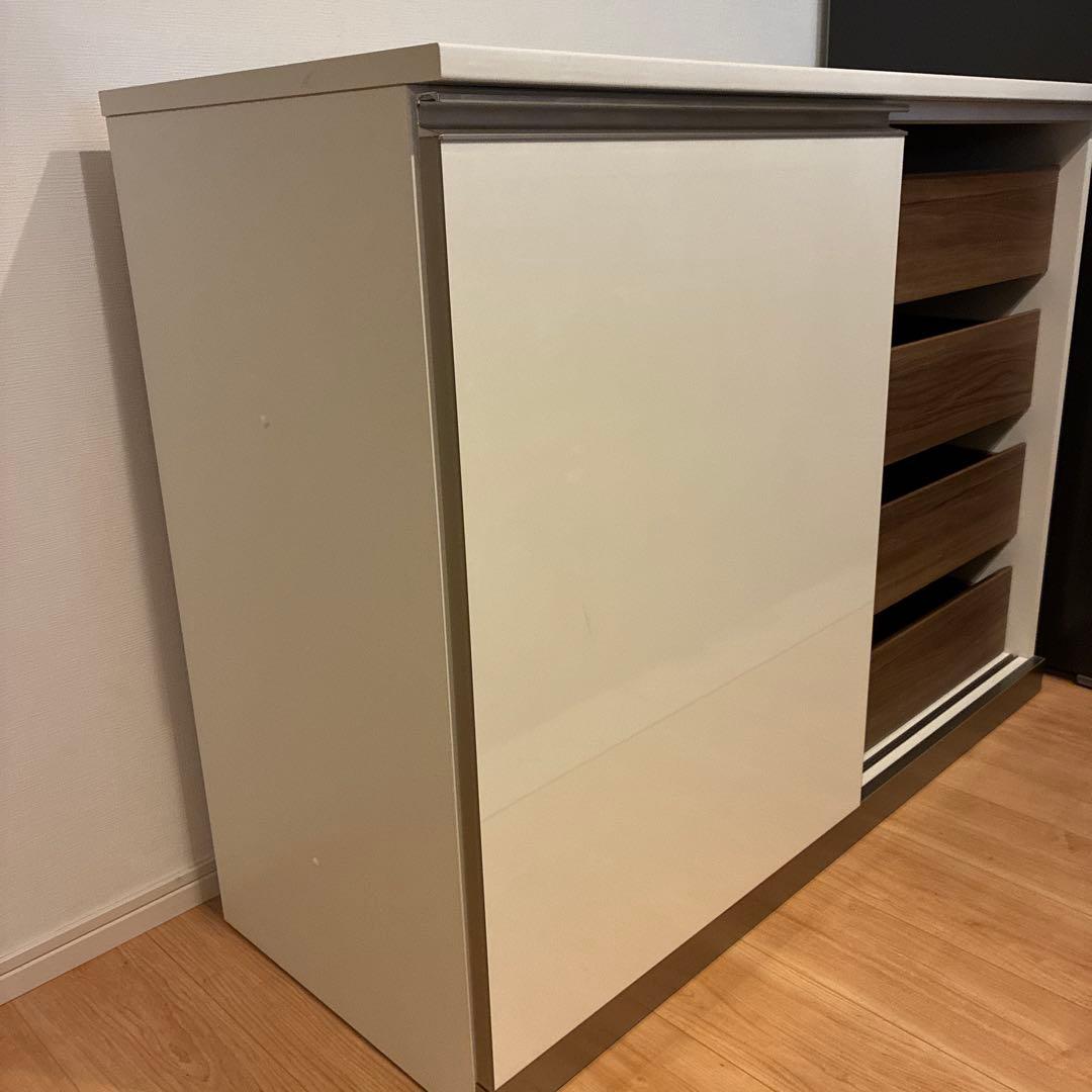 AYANOホワイト木製食器棚 スライド扉付き