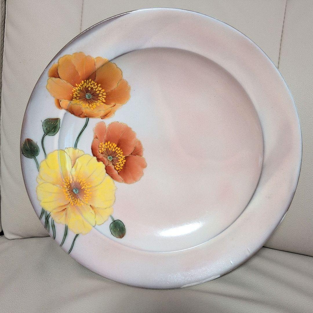 【未使用】陶あん　陶葊　京焼　清水焼　盛り皿　ポピー　ひなげし　大皿