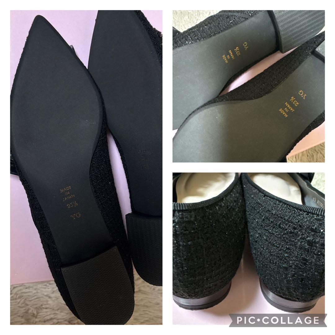 ✤ダイアナ DIANA パール フリルチュール フラットシューズ 23.5㌢✤