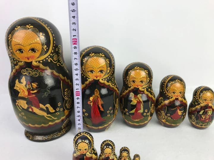 大きなマトリョーシカ人形① 10体セット　ロシア　レトロ　黒
