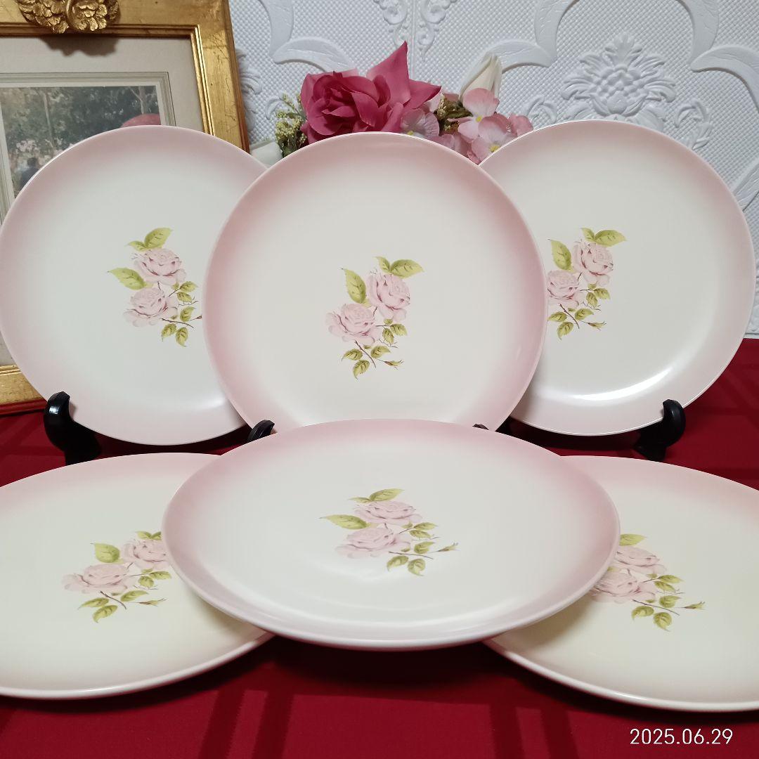 GRACE イマン ダイアナローズピンク花柄陶器皿6枚セット 19.5cm