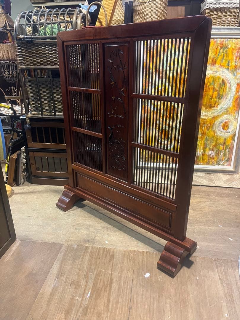 Yasu＊衝立 透かし彫り 螺鈿細工 唐木 間仕切り インテリア 紫檀楔