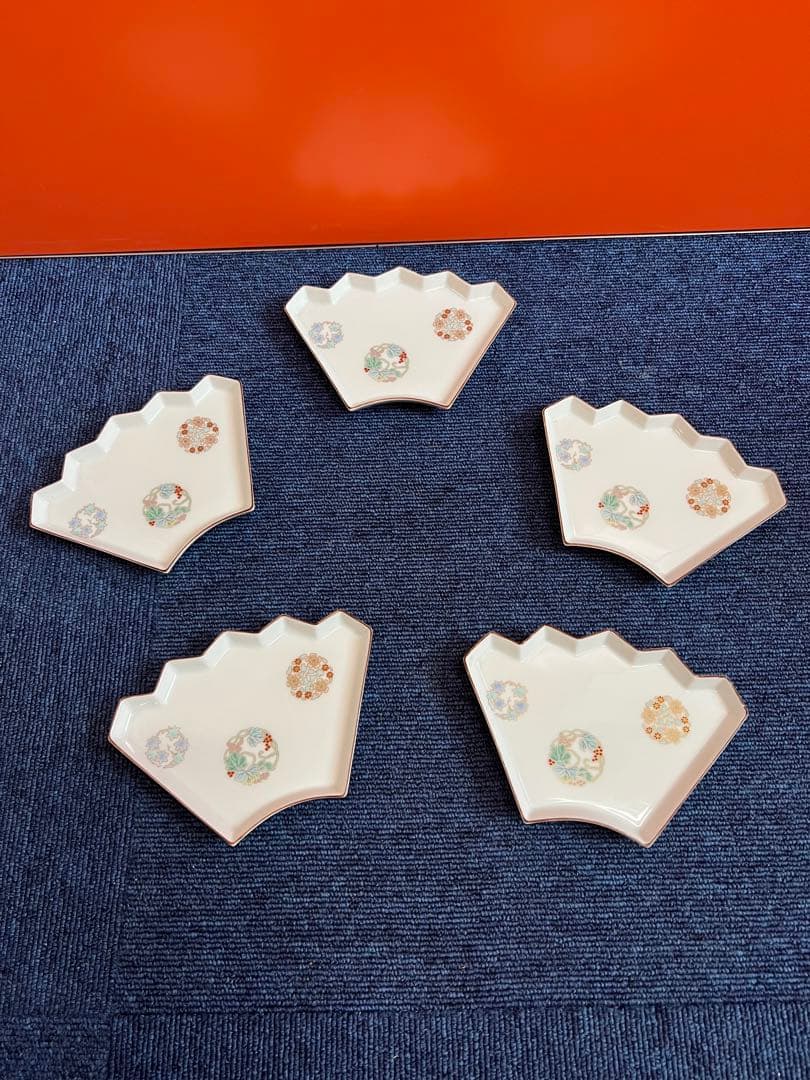 1145  深川製磁　金彩　扇型　皿　5客