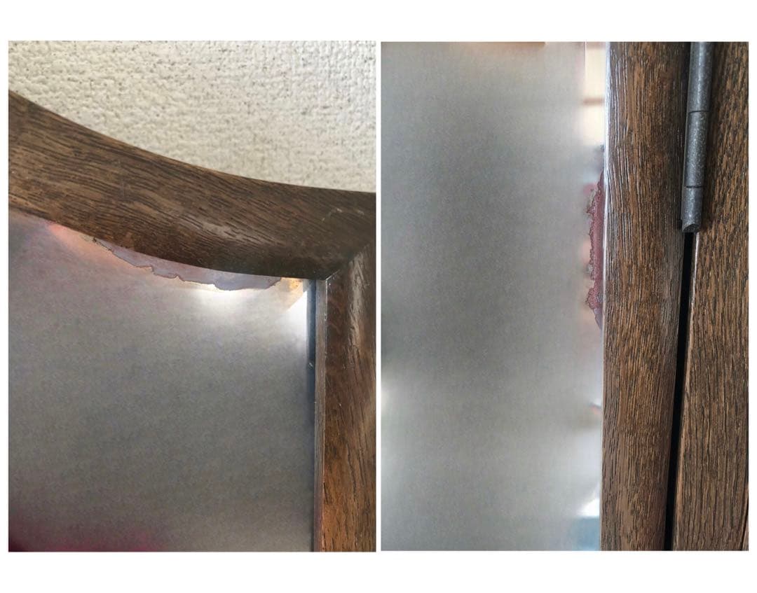 三面鏡 ドレッサー　鏡台　化粧台　ナラ材　天然木　ガラス天板　ヴィンテージ