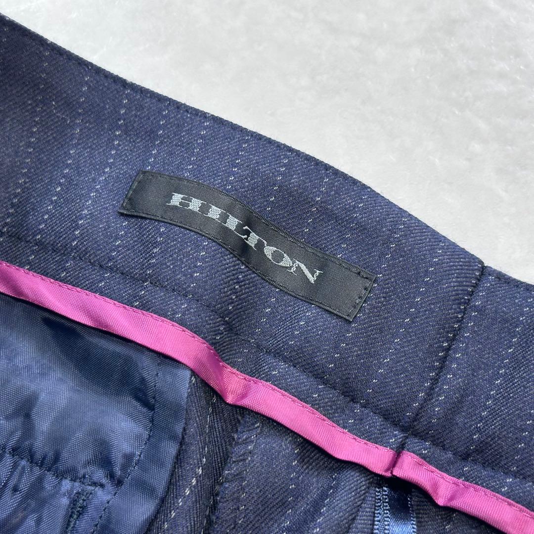 美品 HILTON super110's ストライプスーツ 13.15号 紺