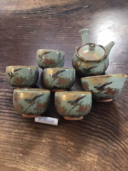 九谷焼　邦泉　金彩花鳥図煎茶器　茶具