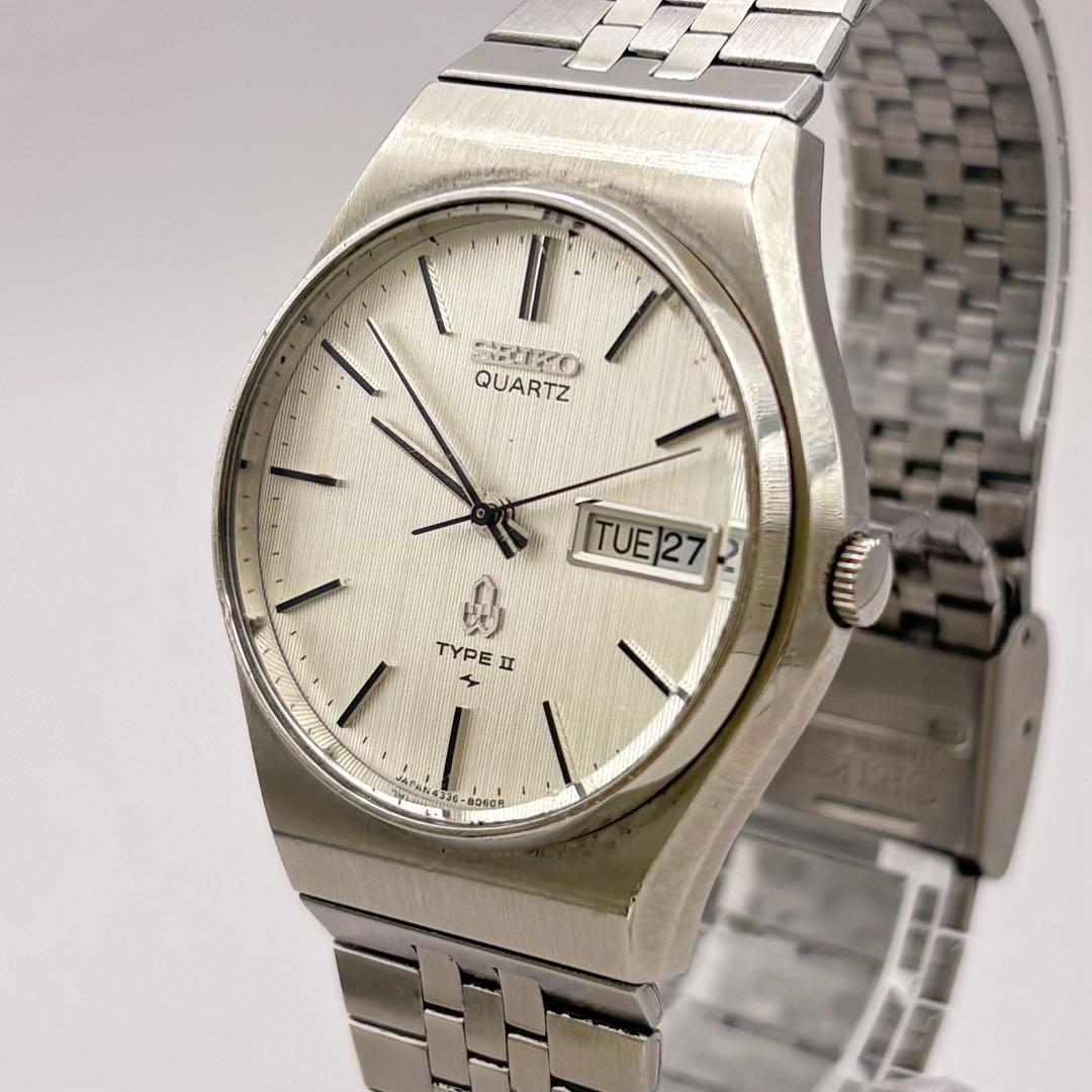 SEIKO TYPEⅡ クォーツ デイデイト シルバー メンズ 腕時計 新品電池