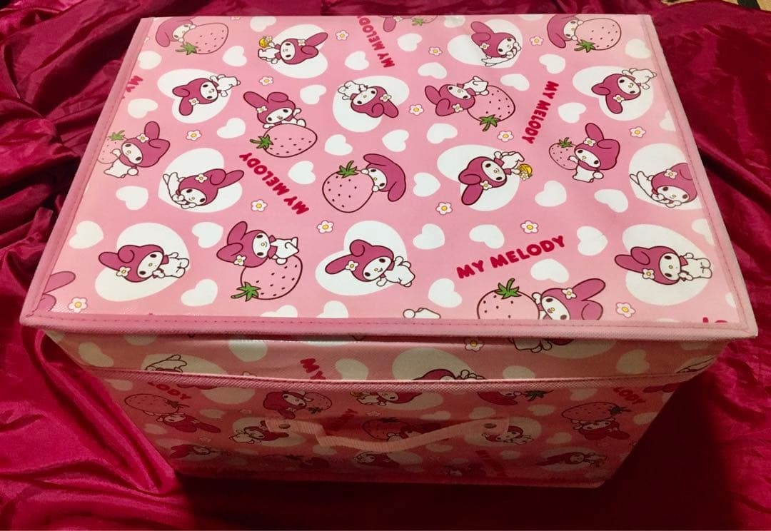 いちご柄マイメロディー大きめ収納ボックス折りたたみ可能スツール苺柄レア希少ピンク