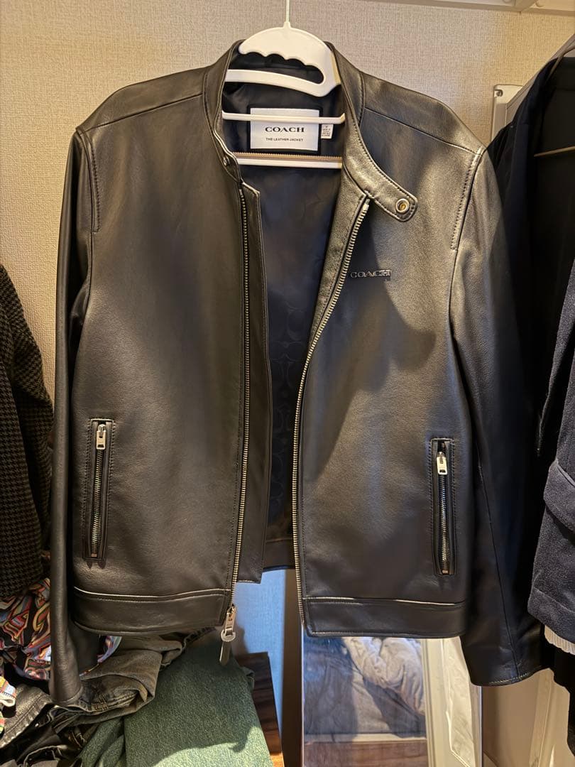 未使用COACH ブラック レザー シングルライダースジャケット　M