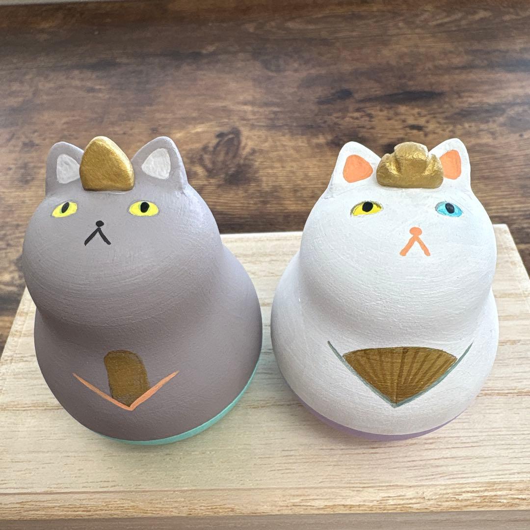 ねこマトリョーシカ　木製　白グレー