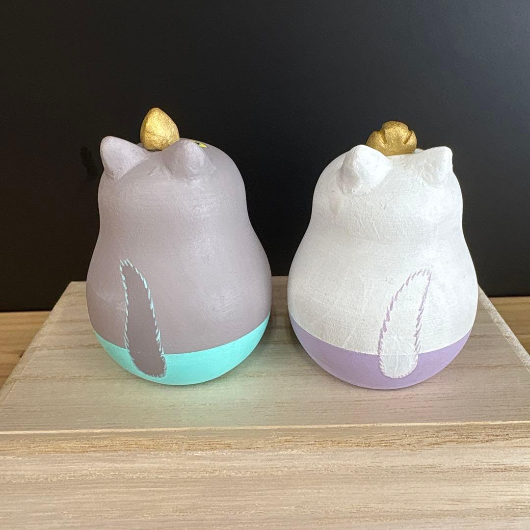 ねこマトリョーシカ　木製　白グレー