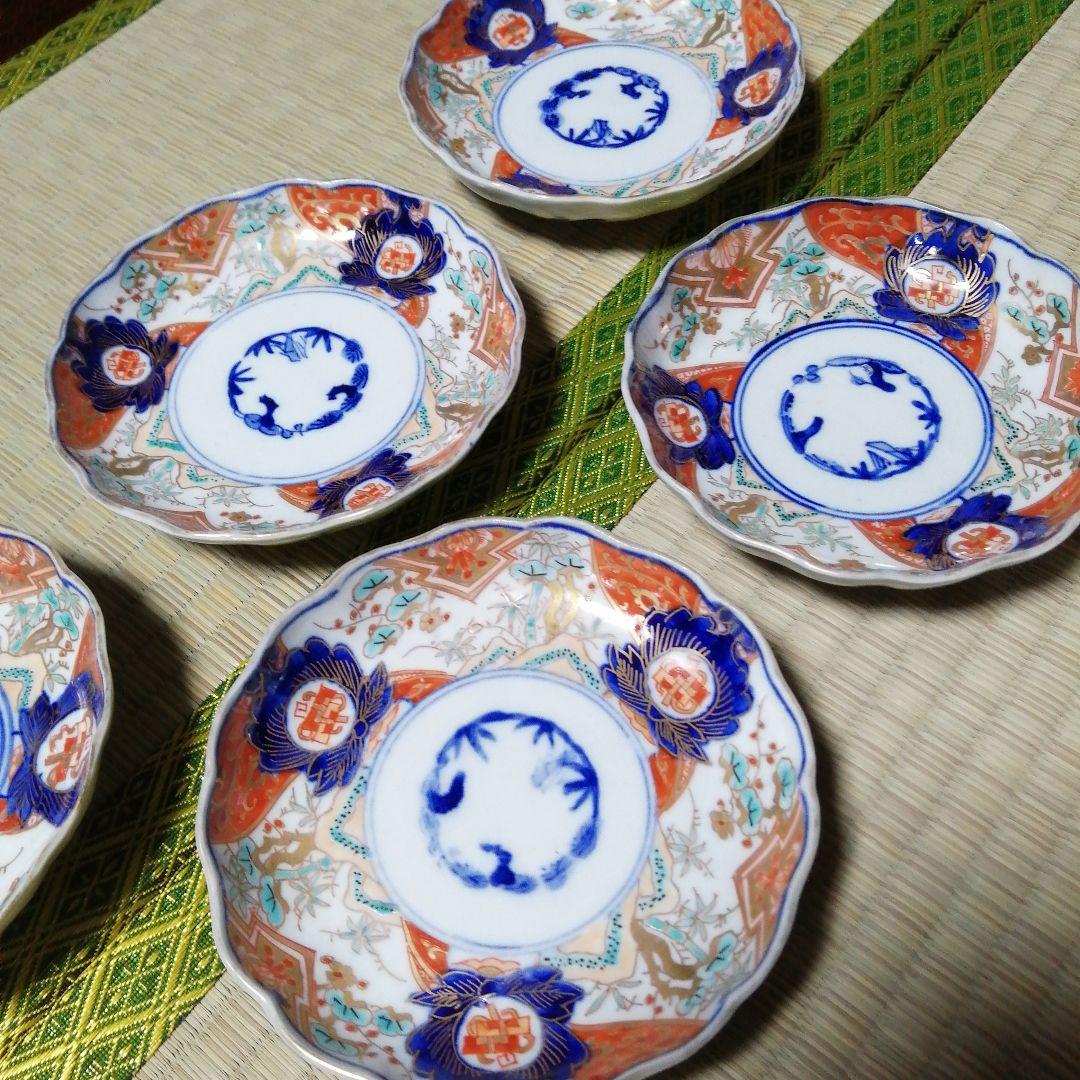 古伊万里　金彩輪花縁小皿　5枚　11.5cm　幕末～明治期