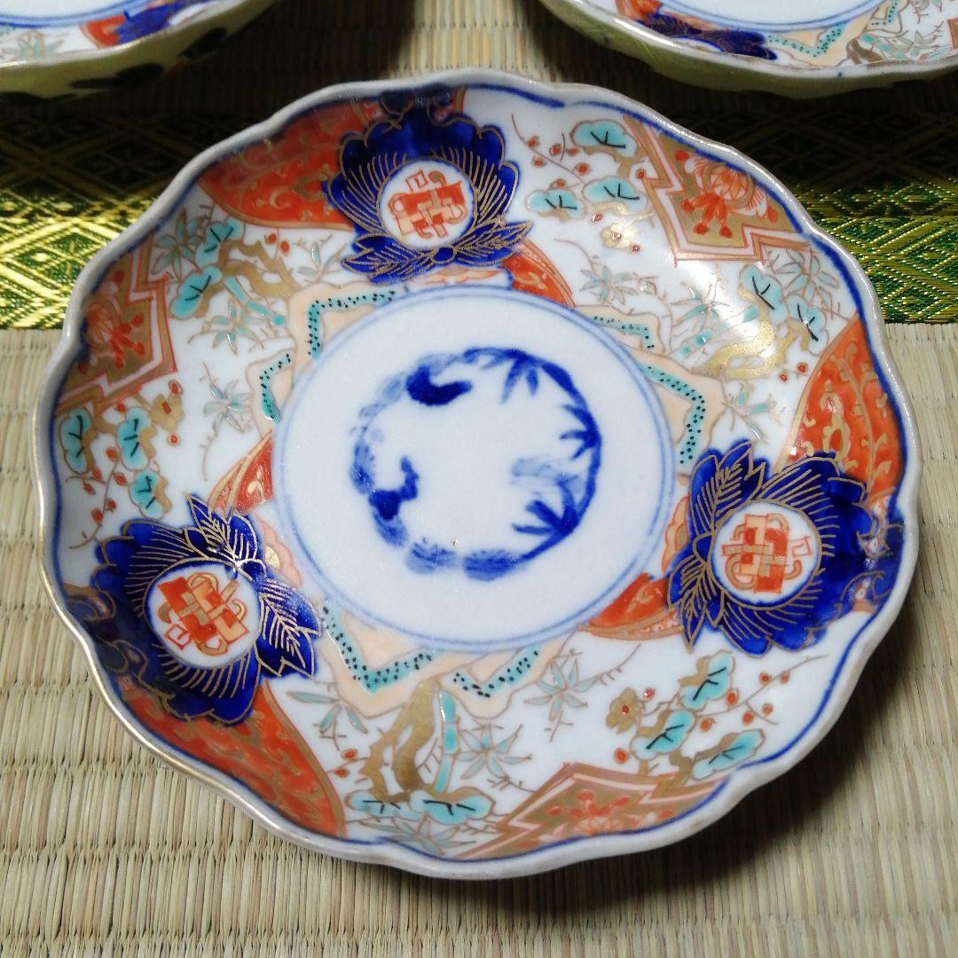 古伊万里　金彩輪花縁小皿　5枚　11.5cm　幕末～明治期