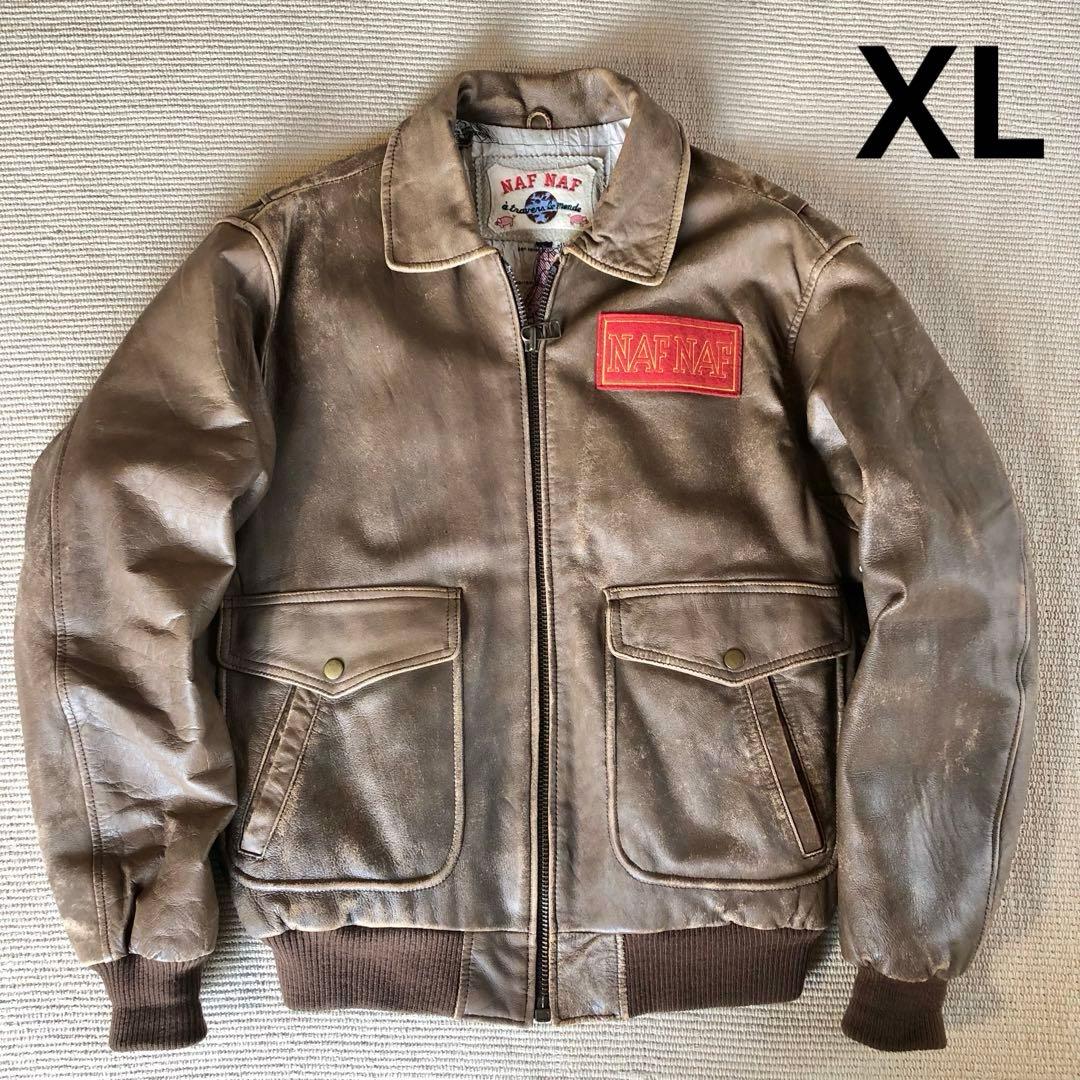 希少品 NAF NAF フライトジャケット レザージャケット G-1 羊革 XL
