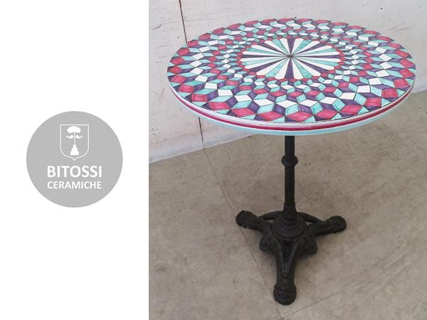 美品■BITOSSI■陶板テーブル■アルド・ロンディデザイン■カラフル幾何学模様