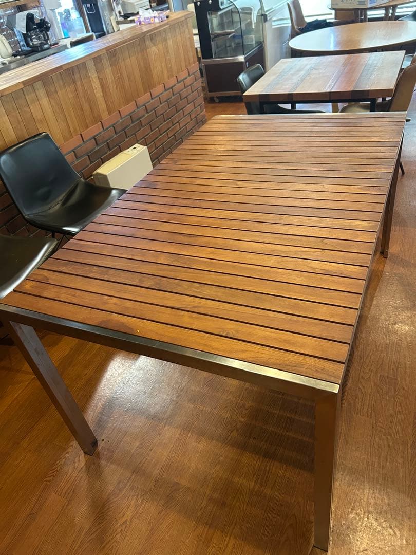 【美品】タカショー｜ガーデンテーブル｜チーク&ステンレス（チェア2個付）