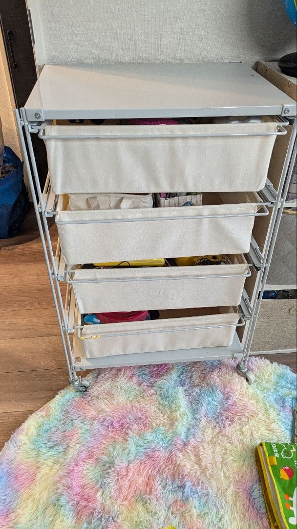 スチールユニットシェルフ帆布バスケットセット・幅５６ｃｍタイプ・ライトグレー