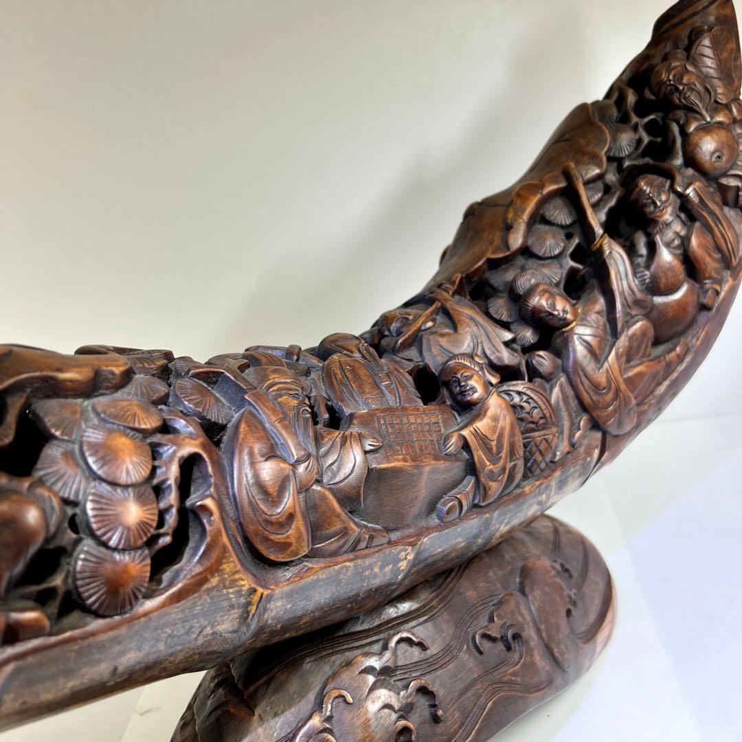 竹製　特大透かし人物置物　幅約76㎝/最大高さ約42㎝東Y8-0128④トコト