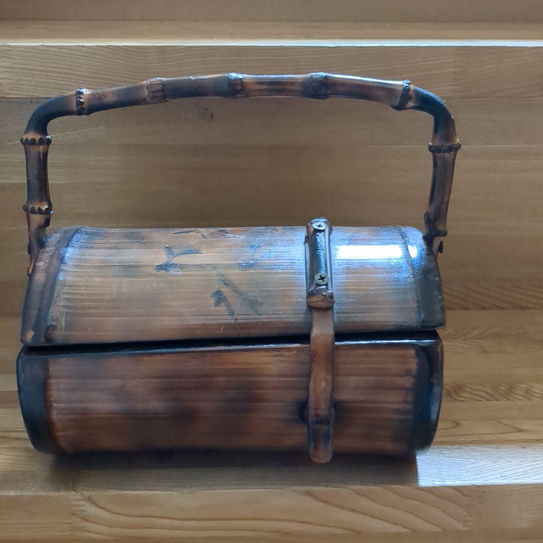 竹製取っ手付き　円筒形バック