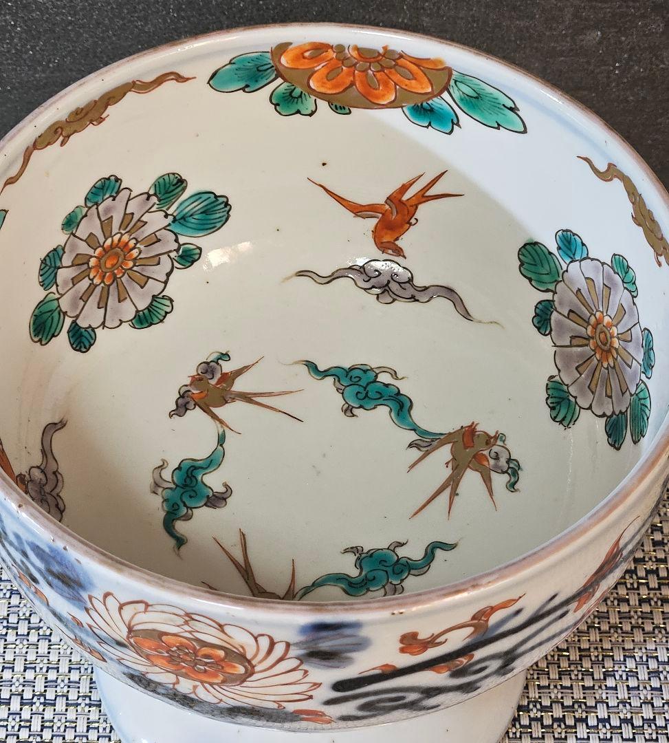 【上作品❗】江戸時代末期～明治初期　古伊万里　金彩色絵　花鳥図　盃洗　コンポート