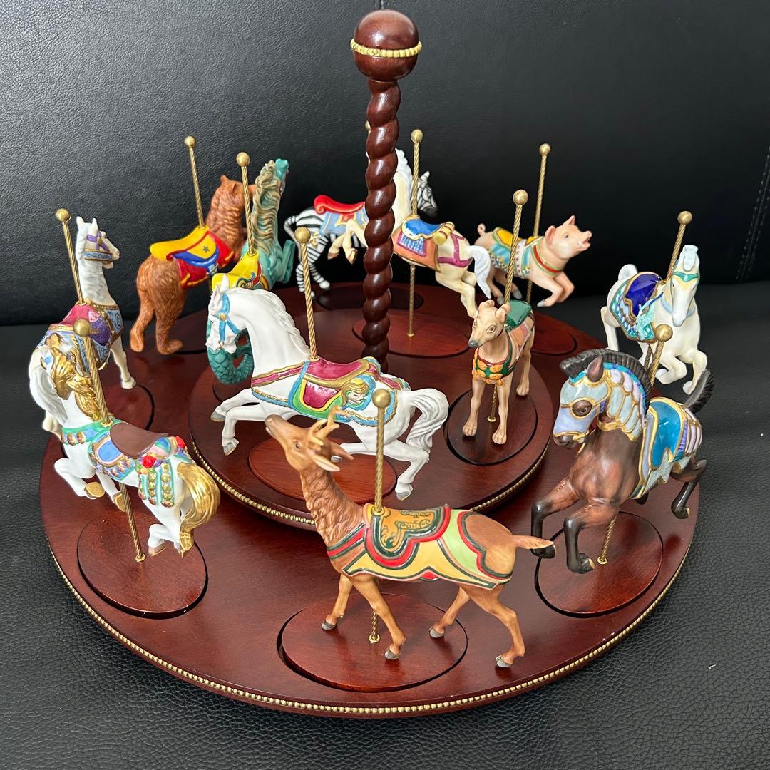 激レア★フランクリンミント/回転木馬 12体/カルーセル 木製ラックとセット★
