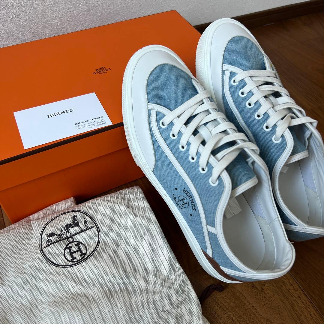 HERMES デニム ホワイト スニーカー42サイズ
