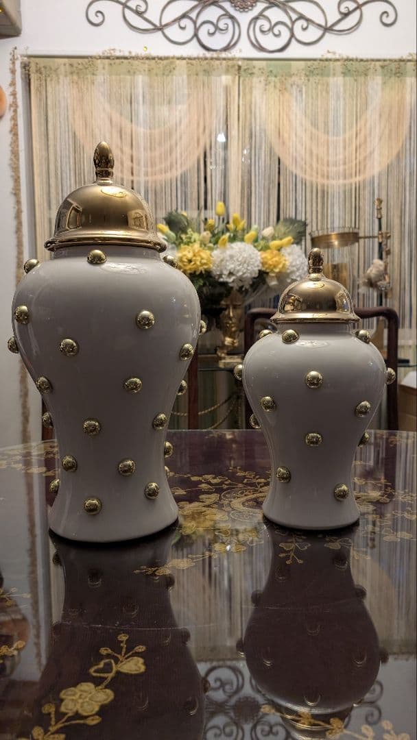 ホワイト陶器 花瓶セット 大小2個