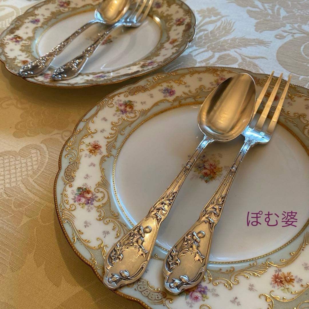 【フランス／Boulenger】純銀／フォーク＆スプーン ３組※元箱付「アザミ」