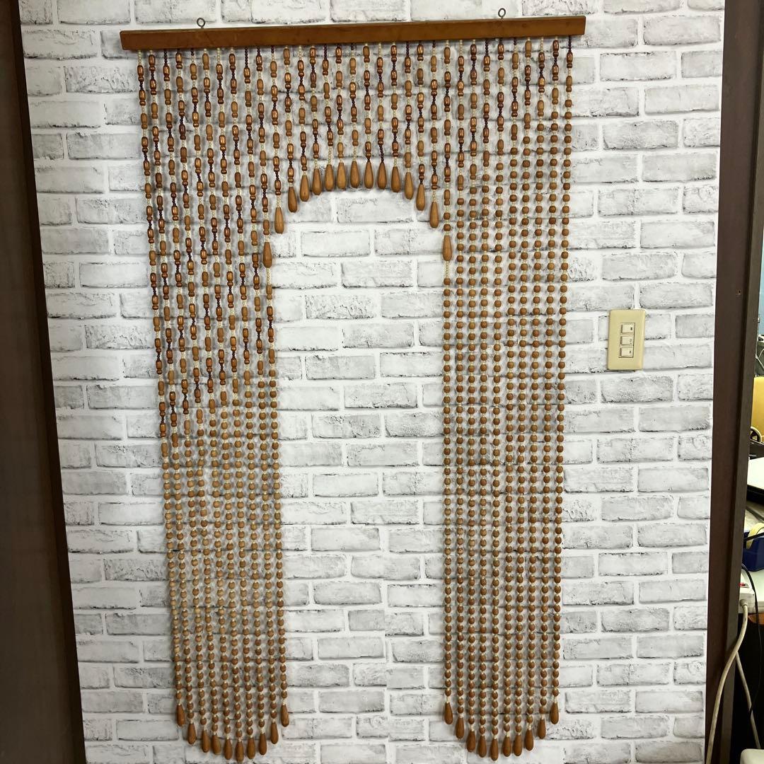 B-2 珠のれん ウッドビーズ 昭和レトロ アーチ型 アンティーク 吊り下げ
