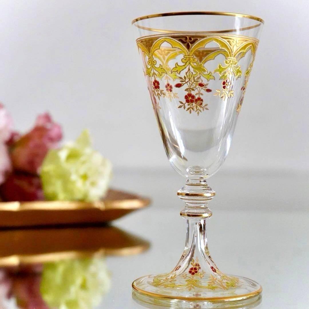 極希少オールドバカラ ボーヴェ ワイングラス★美品BACCARAT金彩エナメル彩