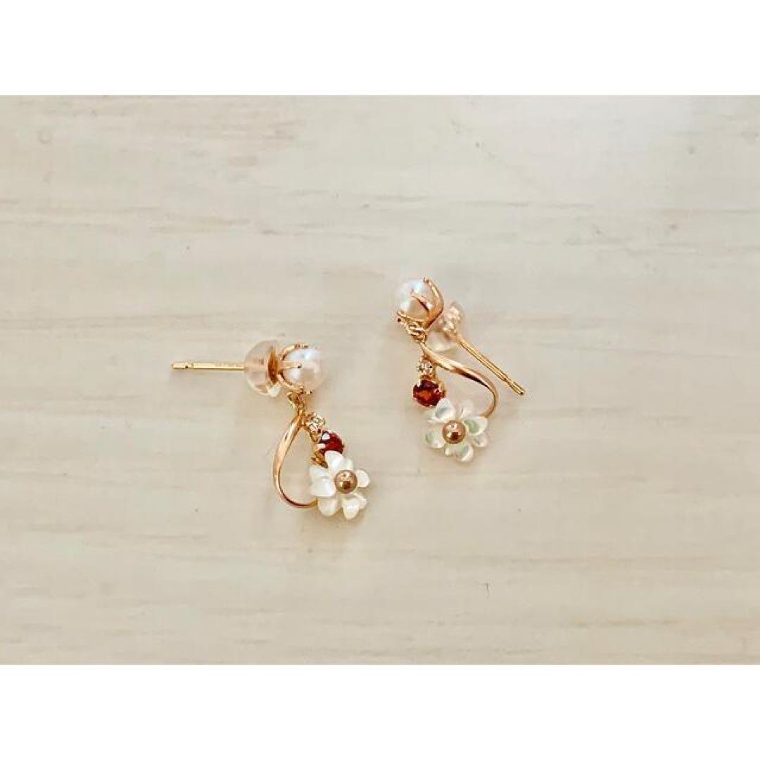 TAKE-UP　ガーネット チークポット ピアス ピンクゴールド