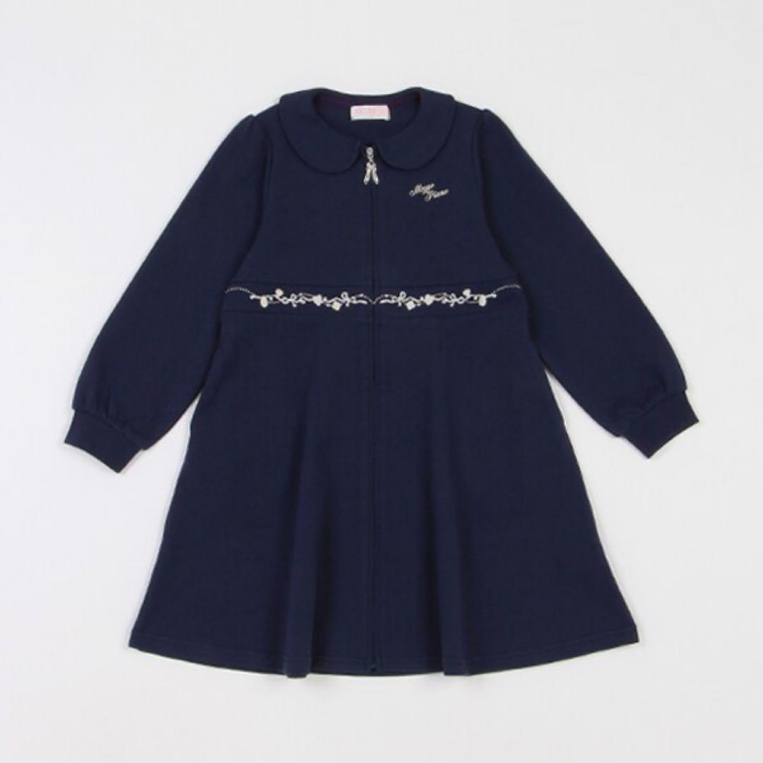 メゾピアノ　新品　140 ウエストビジュー衿つき前開きワンピース　ジップアップ