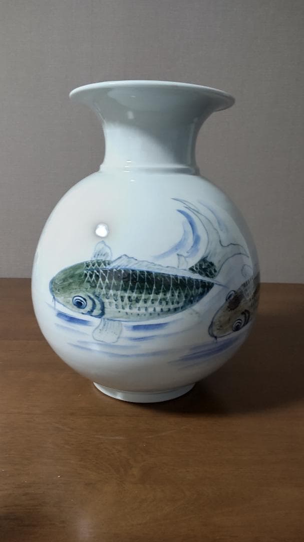 有田焼 大野窯 圓覚 作 花瓶 壺 染付 魚文 荘園 在銘 昭和 骨董