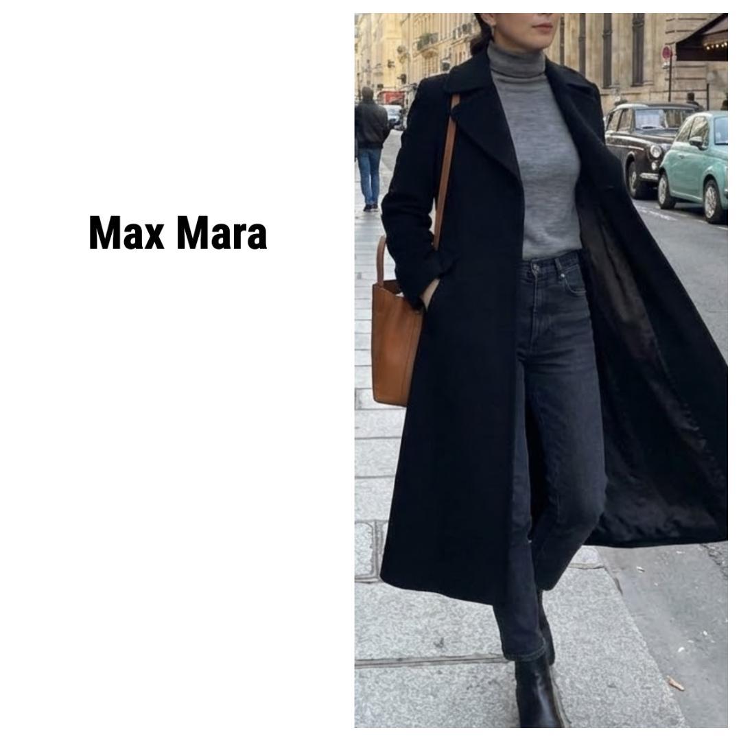 【Max Mara】白タグ　マックスマーラ 比翼ボタン　ロングコート 黒