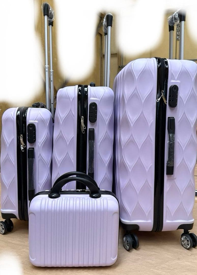 ラベンダーピンクキャリーケースソフトスーツケース 大小セット4個入れ子構造
