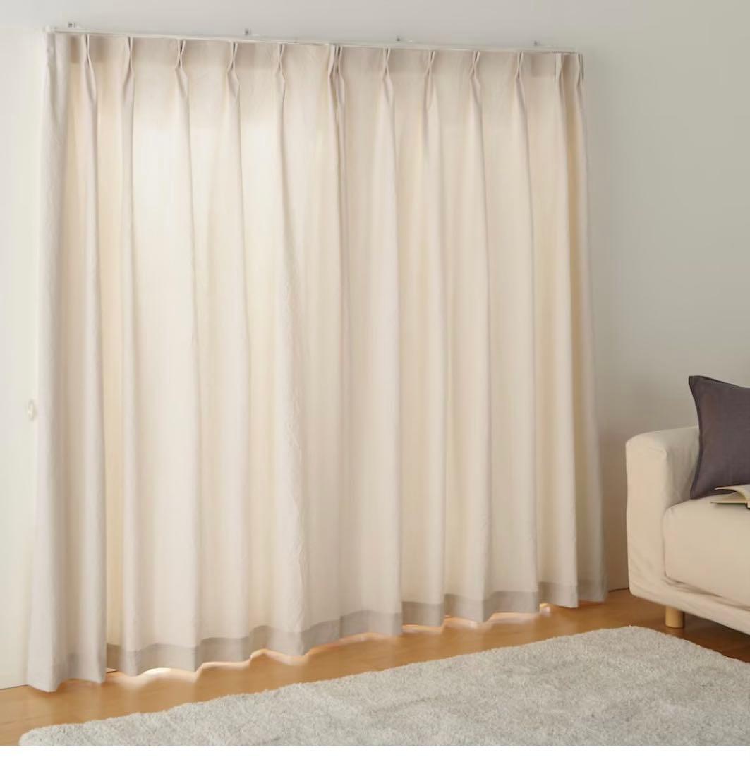 無印　綿洗いざらし平織プリーツカーテン両開き用