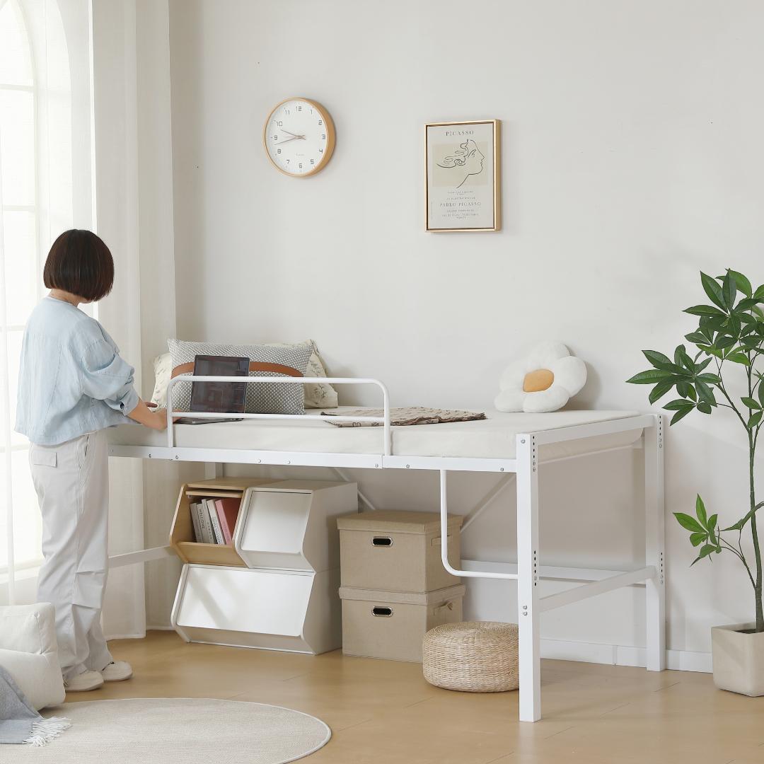 【ホワイト】セミダブル 高さ90cm ロフトベッド パイプベッド 高さ調整可能